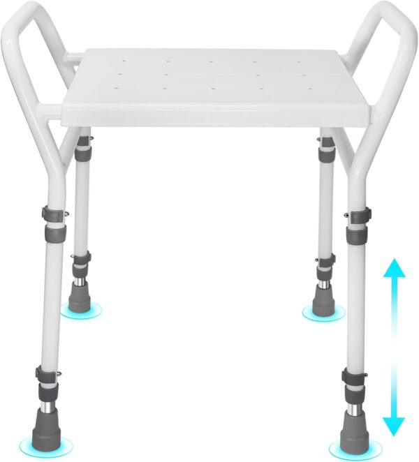 Shower Chair Seat with Arm for Inside Shower - Adjustable Up to 24 Inches Shower Stool with Suction Feet for Seniors, Elderly, Handicap & Disabled-Adjustable Support Shower Bench 1