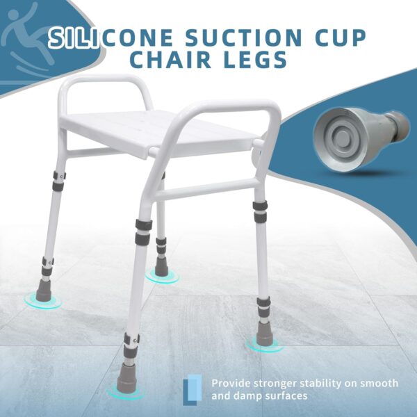 Shower Chair Seat with Arm for Inside Shower - Adjustable Up to 24 Inches Shower Stool with Suction Feet for Seniors, Elderly, Handicap & Disabled-Adjustable Support Shower Bench 4