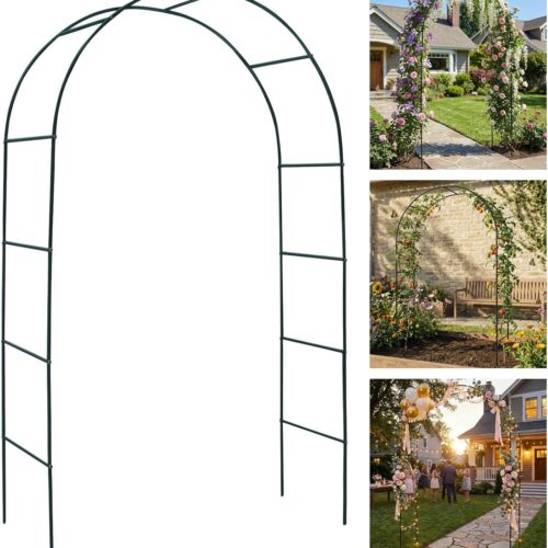WF4453MAX_1 Metal Pergola Arbor, Outdoor Flower Garden Arch Trellis, Steel Garden Arbor for Climbing Plants, Wedding Decoration, 7'8" H x 4'5" W