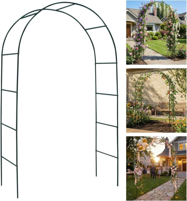 Metal Pergola Arbor, Outdoor Flower Garden Arch Trellis, Steel Garden Arbor for Climbing Plants, Wedding Decoration, 7'8" H x 4'5" W 1