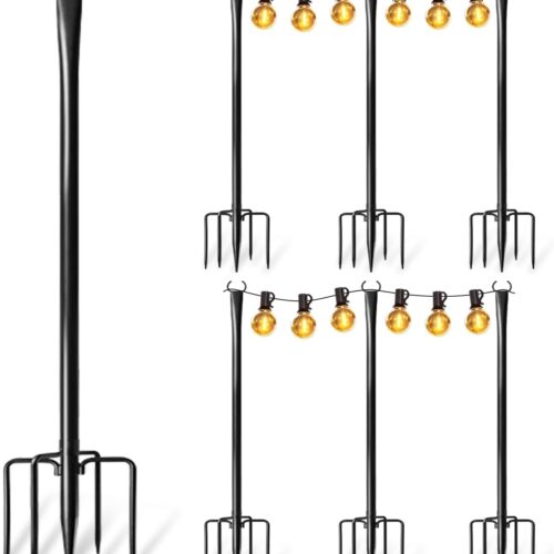 WF4476MAX_1 6 Pack String Light Poles for Outside, Upgraded Heavy-Duty Metal Poles for Outdoor String Lights with Fork, Adjustable Lighting Hanging Accessories for Patio Decor Pergola Backyard Garden Decorations