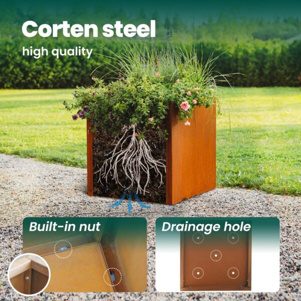 Corten Steel Planter Box Metal Square Planters 26 Inch Steel Large Outdoor Planter Tall Plant for Commercial Residential Patio and Backyard 4