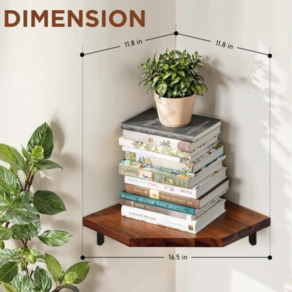 Demigo Corner Shelf Wall Mount, 2-Pack Acacia Wood Floating Corner Shelves | 11.8 x 16.5 in Wall Mounted Triangle Shelves for Bedroom, Living Room, Bathroom & Kitchen, Durable Storage Display Decor 3