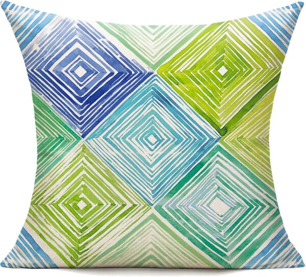 Green Outdoor Throw Pillow Covers 18X18 Set of 4 Blue Couch Patio Furniture Bench Geometric Striped Square Indoor Decorative Cushion Cases Abstract Modern Home Decor for Bedroom Sofa Porch 2