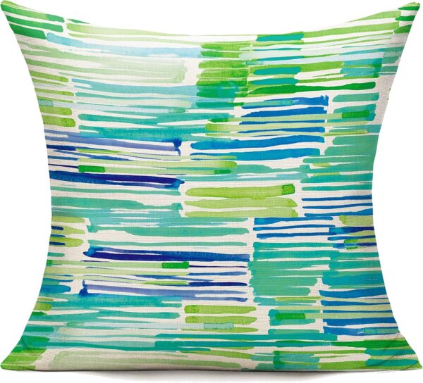 Green Outdoor Throw Pillow Covers 18X18 Set of 4 Blue Couch Patio Furniture Bench Geometric Striped Square Indoor Decorative Cushion Cases Abstract Modern Home Decor for Bedroom Sofa Porch 3