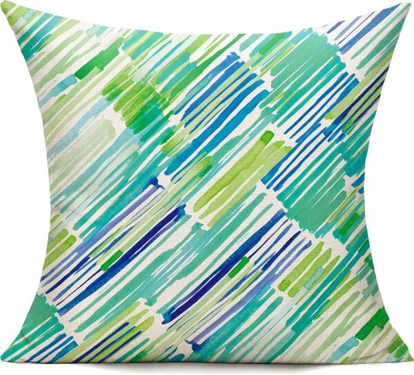 Green Outdoor Throw Pillow Covers 18X18 Set of 4 Blue Couch Patio Furniture Bench Geometric Striped Square Indoor Decorative Cushion Cases Abstract Modern Home Decor for Bedroom Sofa Porch 4