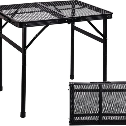 Portable Small Folding Table, Metal Camping Grill Table for BBQ, Picnic & Patio, Lightweight Foldable Outdoor Side Table, 23” x 15”