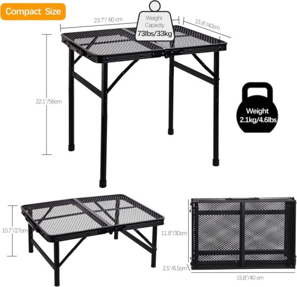 Portable Small Folding Table, Metal Camping Grill Table for BBQ, Picnic & Patio, Lightweight Foldable Outdoor Side Table, 23” x 15” 2