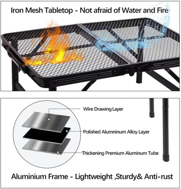 Portable Small Folding Table, Metal Camping Grill Table for BBQ, Picnic & Patio, Lightweight Foldable Outdoor Side Table, 23” x 15” 4