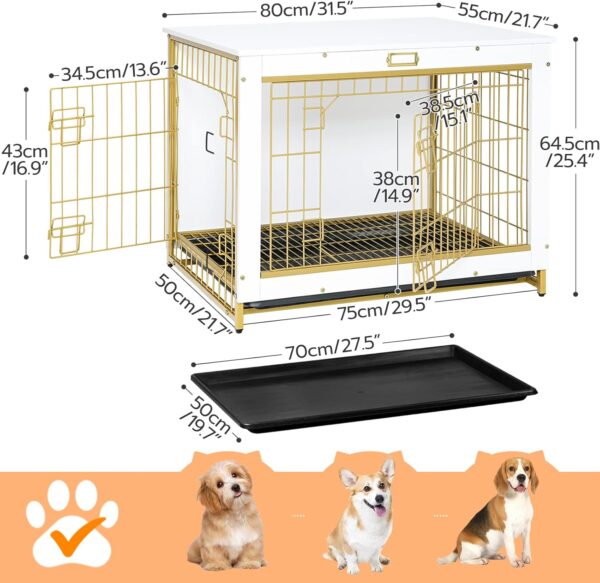 HOOBRO Dog Crate Furniture, 32.5" Medium Dog Kennel Indoor, Wooden Cage with Pull-Out Tray, Double Doors Pet House Side End Table for Medium/Small Dogs, White DW802GW03 3