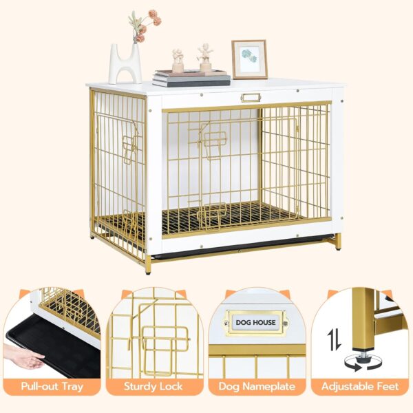 HOOBRO Dog Crate Furniture, 32.5" Medium Dog Kennel Indoor, Wooden Cage with Pull-Out Tray, Double Doors Pet House Side End Table for Medium/Small Dogs, White DW802GW03 4