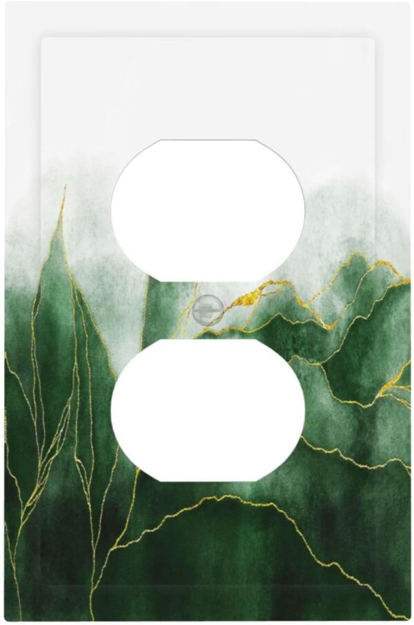 Boho Green Marble Ombre Gold Plant Lines 1 Gang Duplex Outlet Covers Decorative Single Receptacle Light Switch Cover Plate Modern Art Electrical Wall Plate Covers for Farmhouse Bathroom Decor 1