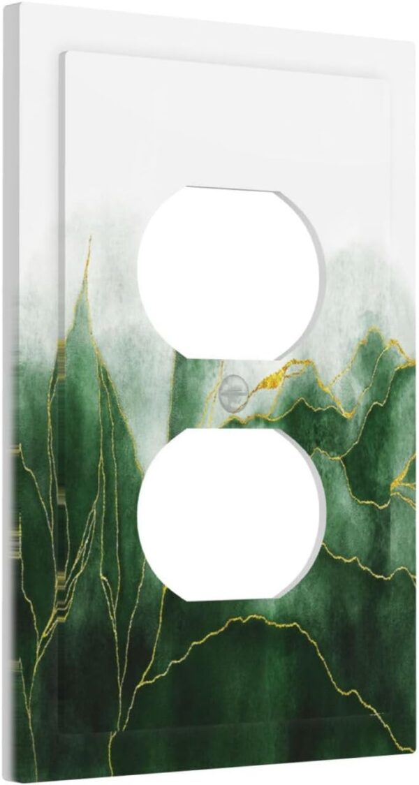 Boho Green Marble Ombre Gold Plant Lines 1 Gang Duplex Outlet Covers Decorative Single Receptacle Light Switch Cover Plate Modern Art Electrical Wall Plate Covers for Farmhouse Bathroom Decor 2