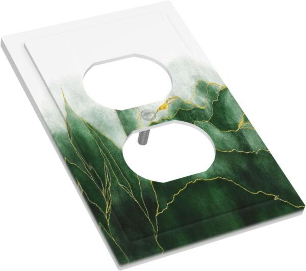 Boho Green Marble Ombre Gold Plant Lines 1 Gang Duplex Outlet Covers Decorative Single Receptacle Light Switch Cover Plate Modern Art Electrical Wall Plate Covers for Farmhouse Bathroom Decor 3