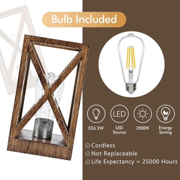 WINGBO Retro Battery Powered Table Lamps, Battery Operated Cordless Lamp, Portable Nightlight Decorative Light for Living Room Dining Room Bedroom Entryway Patio Backyard, Faded Brown Finish 4