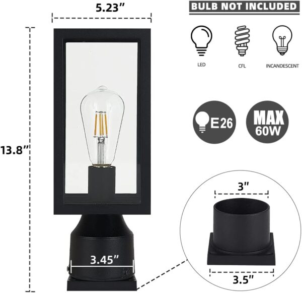 Windben Outdoor Post Light,Waterproof Cast Aluminium Lamp Post Light Fixture,Post Lantern with Pier Mount Base,Matte Black,13.8'',Suitable for Garden,Yard or Driveway,etc 4