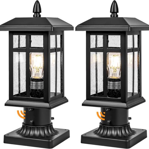 Brilvibera Outdoor Post Light 2 Pack Dusk to Dawn Hardwire Lamp Pole | Post Lights Outdoor Electric with Pier Mount, Pole Lanterns Outdoor for Yard, Driveway, Path, Black