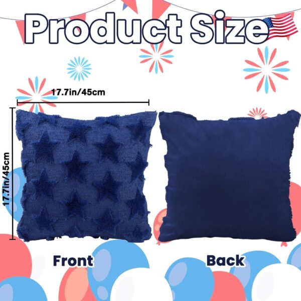 4th of July Throw Pillow Covers Set of 2, Blue Color Stars Soft Plush Faux Fur Jacquard Independence Day Decor Holiday Farmhouse Cushion Case Decoration for Sofa Couch 18 x 18 Inch 3