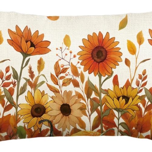 WF7885MAX_1 AVOIN colorlife Fall Pumpkin Sunflowers Throw Pillow Cover, 12 x 20 Inch Seasonal Autumn Thanksgiving Harvest Decoration for Home Sofa Couch