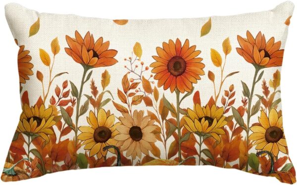 AVOIN colorlife Fall Pumpkin Sunflowers Throw Pillow Cover, 12 x 20 Inch Seasonal Autumn Thanksgiving Harvest Decoration for Home Sofa Couch 1