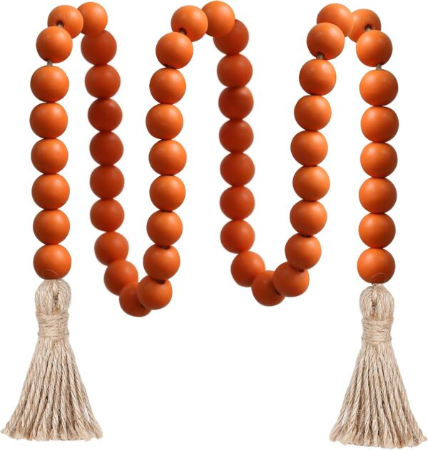 Meplait 39in Wood Bead Garland Farmhouse with Tassels,Versatile Prayer Beads Boho Chic Wall Hanging Home Decor (Orange) 1