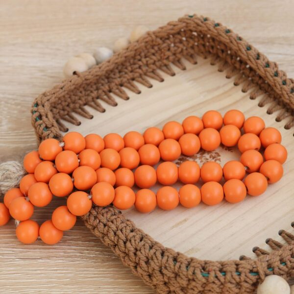 Meplait 39in Wood Bead Garland Farmhouse with Tassels,Versatile Prayer Beads Boho Chic Wall Hanging Home Decor (Orange) 3