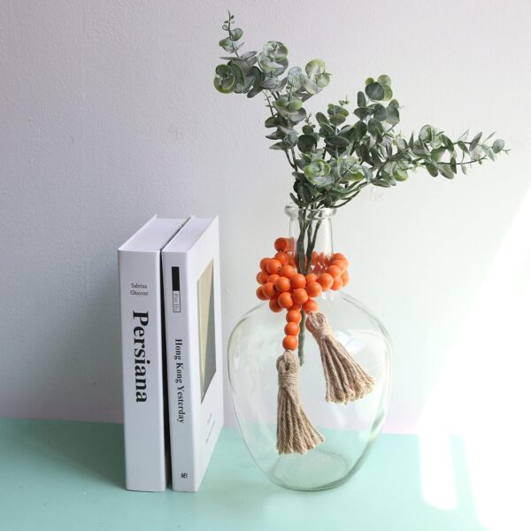 Meplait 39in Wood Bead Garland Farmhouse with Tassels,Versatile Prayer Beads Boho Chic Wall Hanging Home Decor (Orange) 4
