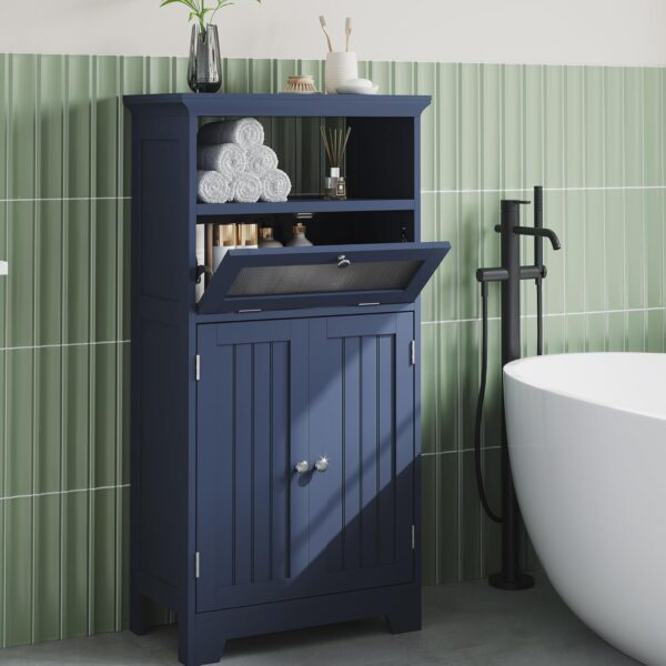 ChooChoo Bathroom Cabinet with Flip Glass Drawer,Freestanding, Navy Blue | Adjustable Shelf & 1 Open Storage, Living Room, Hallway 1