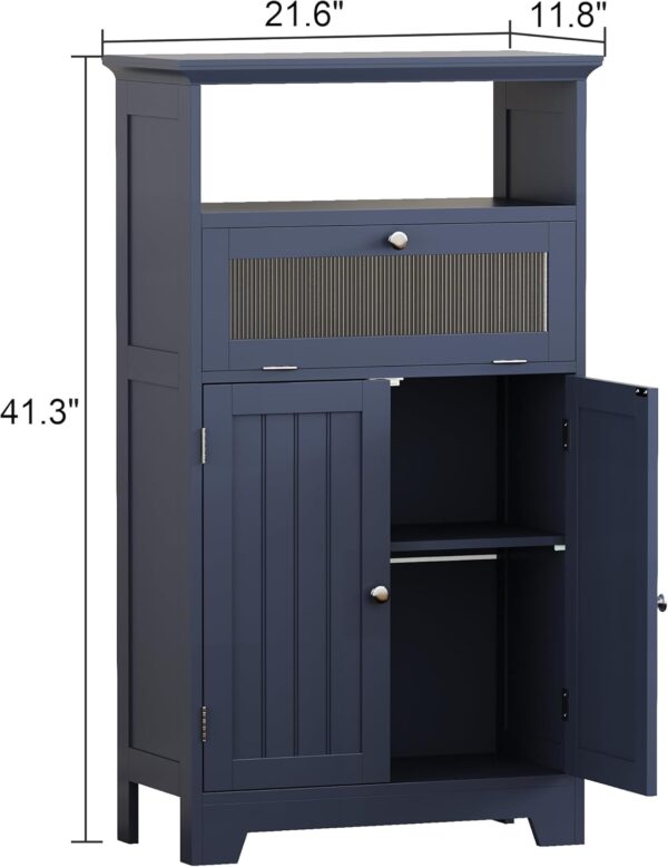 ChooChoo Bathroom Cabinet with Flip Glass Drawer,Freestanding, Navy Blue | Adjustable Shelf & 1 Open Storage, Living Room, Hallway 2