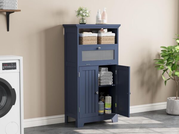 ChooChoo Bathroom Cabinet with Flip Glass Drawer,Freestanding, Navy Blue | Adjustable Shelf & 1 Open Storage, Living Room, Hallway 3