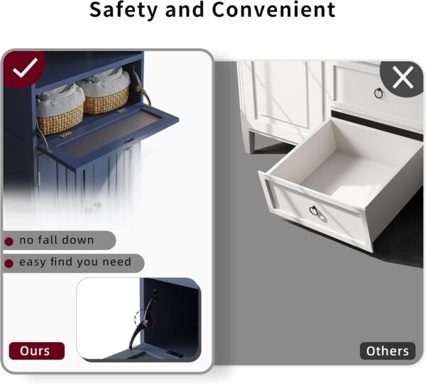 ChooChoo Bathroom Cabinet with Flip Glass Drawer,Freestanding, Navy Blue | Adjustable Shelf & 1 Open Storage, Living Room, Hallway 4