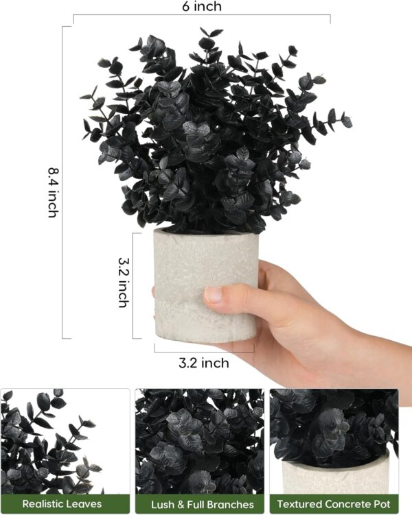 Velener 2 PCS Small Fake Eucalyptus Plant Artificial Potted Plants Indoor for Christmas Decor Indoor Realistic Faux Plant for Office, Bathroom, Living Room, Desk, Shelf, Home Decor (Black) 2
