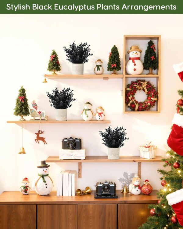 Velener 2 PCS Small Fake Eucalyptus Plant Artificial Potted Plants Indoor for Christmas Decor Indoor Realistic Faux Plant for Office, Bathroom, Living Room, Desk, Shelf, Home Decor (Black) 3