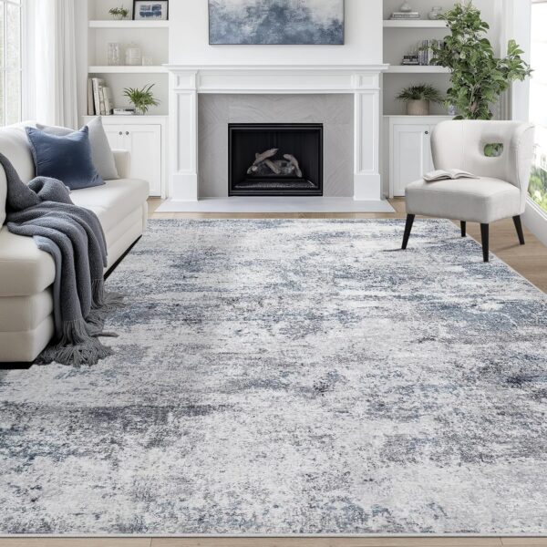 8x10 Area Rugs for Living Room Rug Washable: Abstract Large Rug for Dining Room Bedroom Carpet Non Slip 8 by 10 Indoor Modern Nursery Home Office Blue Grey 1