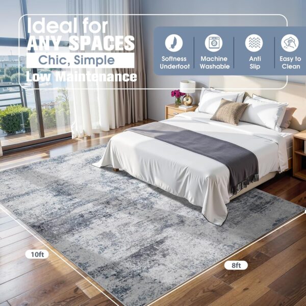 8x10 Area Rugs for Living Room Rug Washable: Abstract Large Rug for Dining Room Bedroom Carpet Non Slip 8 by 10 Indoor Modern Nursery Home Office Blue Grey 2