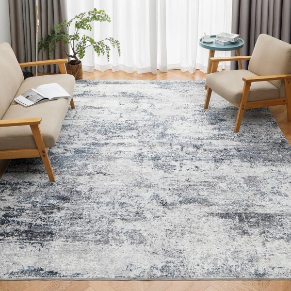 8x10 Area Rugs for Living Room Rug Washable: Abstract Large Rug for Dining Room Bedroom Carpet Non Slip 8 by 10 Indoor Modern Nursery Home Office Blue Grey 3