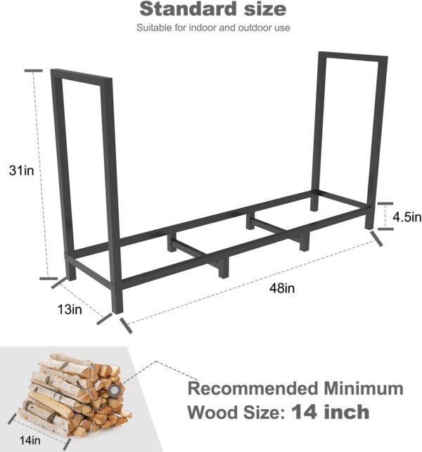 4ft Outdoor Firewood Rack Holder with 8 Support Legs for Fire Wood Pile Storage, Adjustable Heavy Duty Log Stacker Stand Organizer, Black 4