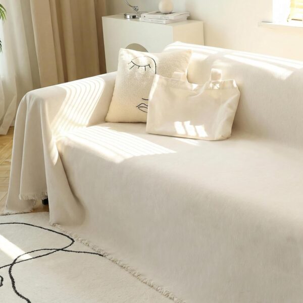 MEETSKY Couch Cover Sofa Covers Couch Covers for 3 Cushion Couch Sofa Pet Friendly, L Shaped Sectional Sofa Covers Washable Simply Put Sofa Throw Cover for Dogs, 91" x 134", Beige 2