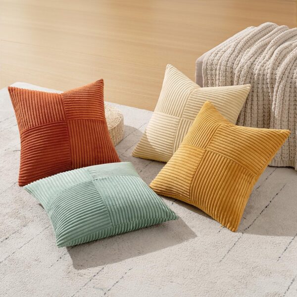 MIULEE Fall Teal Orange Decorative Throw Pillow Covers 18x18 Inch Set of 4 Boho Corduroy Striped Cushion Cases Modern Farmhouse Patchwork Pillow Cases for Couch Sofa Bedroom Home Decor 3