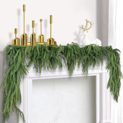 2 Pack Christmas Norfolk Pine Garland 6FT, Real Touch Greenery | Full Evergreen Garland for Mantle, Fireplace, Table, Wall, Stairs & Outdoor Holiday Décor