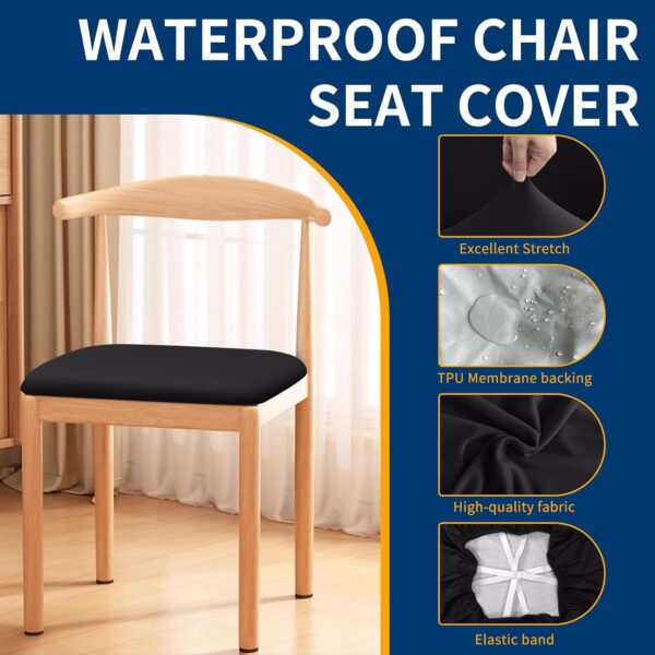 Waterproof Dining Chair Seat Covers Set of 4, Stretch Removable Dining Room Seat Covers for Dining Chairs, Kitchen, Hotel, Party 2