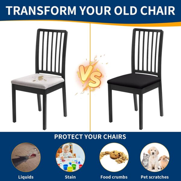 Waterproof Dining Chair Seat Covers Set of 4, Stretch Removable Dining Room Seat Covers for Dining Chairs, Kitchen, Hotel, Party 4