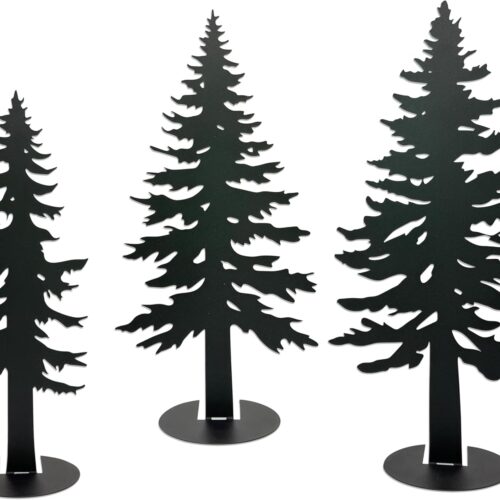 Set of 3 Farmhouse Metal Pine Tree Decor, Cabin Woodland Forest Tree Decor for Mantel Centerpieces Living Room Bedroom, Rustic Christmas Decorations, Black
