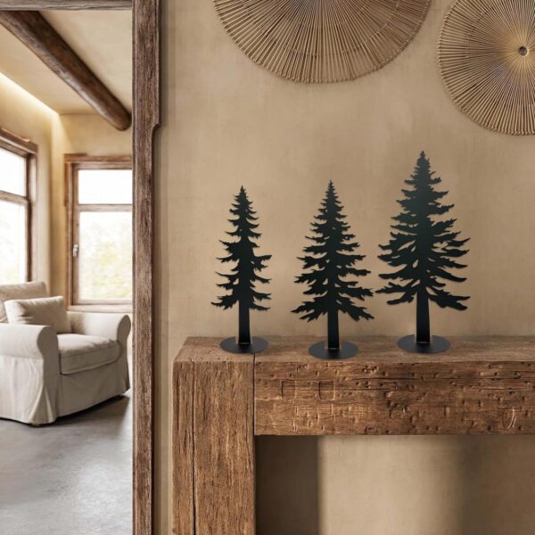 Set of 3 Farmhouse Metal Pine Tree Decor, Cabin Woodland Forest Tree Decor for Mantel Centerpieces Living Room Bedroom, Rustic Christmas Decorations, Black 2