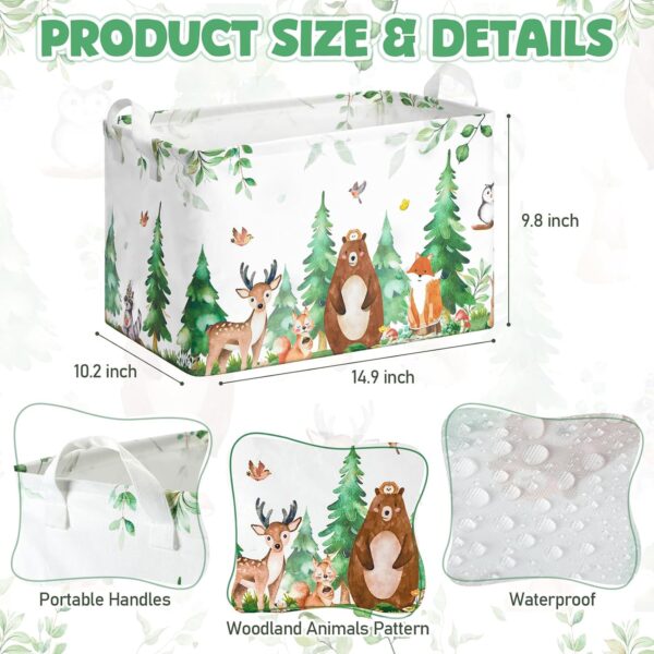 Buryeah Woodland Animals Gift Storage Basket, Bear Fox Deer Collapsible Rectangular Storage Bin with Handles Clothes Doll Books Gift Baskets for Woodland Baby Shower Birthday Nursery Decor(Forest) 2