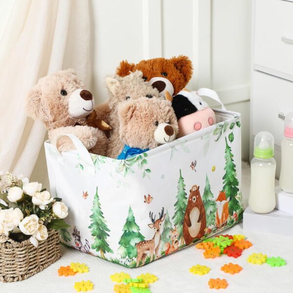 Buryeah Woodland Animals Gift Storage Basket, Bear Fox Deer Collapsible Rectangular Storage Bin with Handles Clothes Doll Books Gift Baskets for Woodland Baby Shower Birthday Nursery Decor(Forest) 3