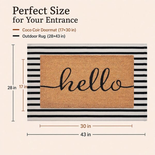 Front Door Mat Combo Set, Hello 100% Coco Coir Welcome Doormat + 28" x 43" Layered Buffalo Black and White Striped Rug, Spring Thanksgiving Porch Entryway Decor Indoor Outdoor Floor Mats 2