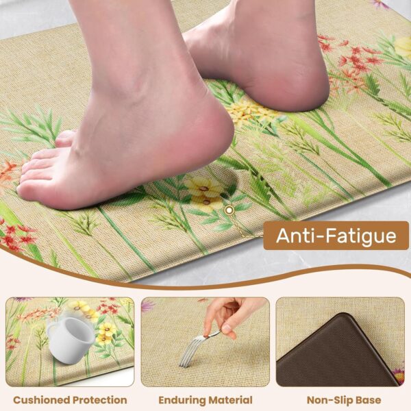Floral Kitchen Mats Set of 2, Anti Fatigue Water-Absorbent Floor Rugs | Non Slip Cushioned Standing Mats with Easy Clean Surface for Kitchen, Home, Office, Laundry Room Decor, 17.3"×59"+17.3"×30" 3