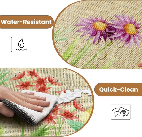 Floral Kitchen Mats Set of 2, Anti Fatigue Water-Absorbent Floor Rugs | Non Slip Cushioned Standing Mats with Easy Clean Surface for Kitchen, Home, Office, Laundry Room Decor, 17.3"×59"+17.3"×30" 4