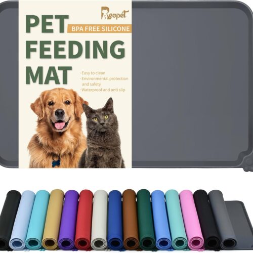 WF12613MAX_1 Reopet Silicone Pet Feeding Mat - Waterproof & Non-Slip Dog Cat Placemat | High Raised Edges Prevent Food & Water Spills to Protect Floors, Easy to Clean, Fit for Dog Cat Bowls